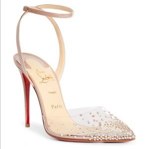 NIB NEW! Christian Louboutin Spikaqueen Nude Gold Crystals Heels 38